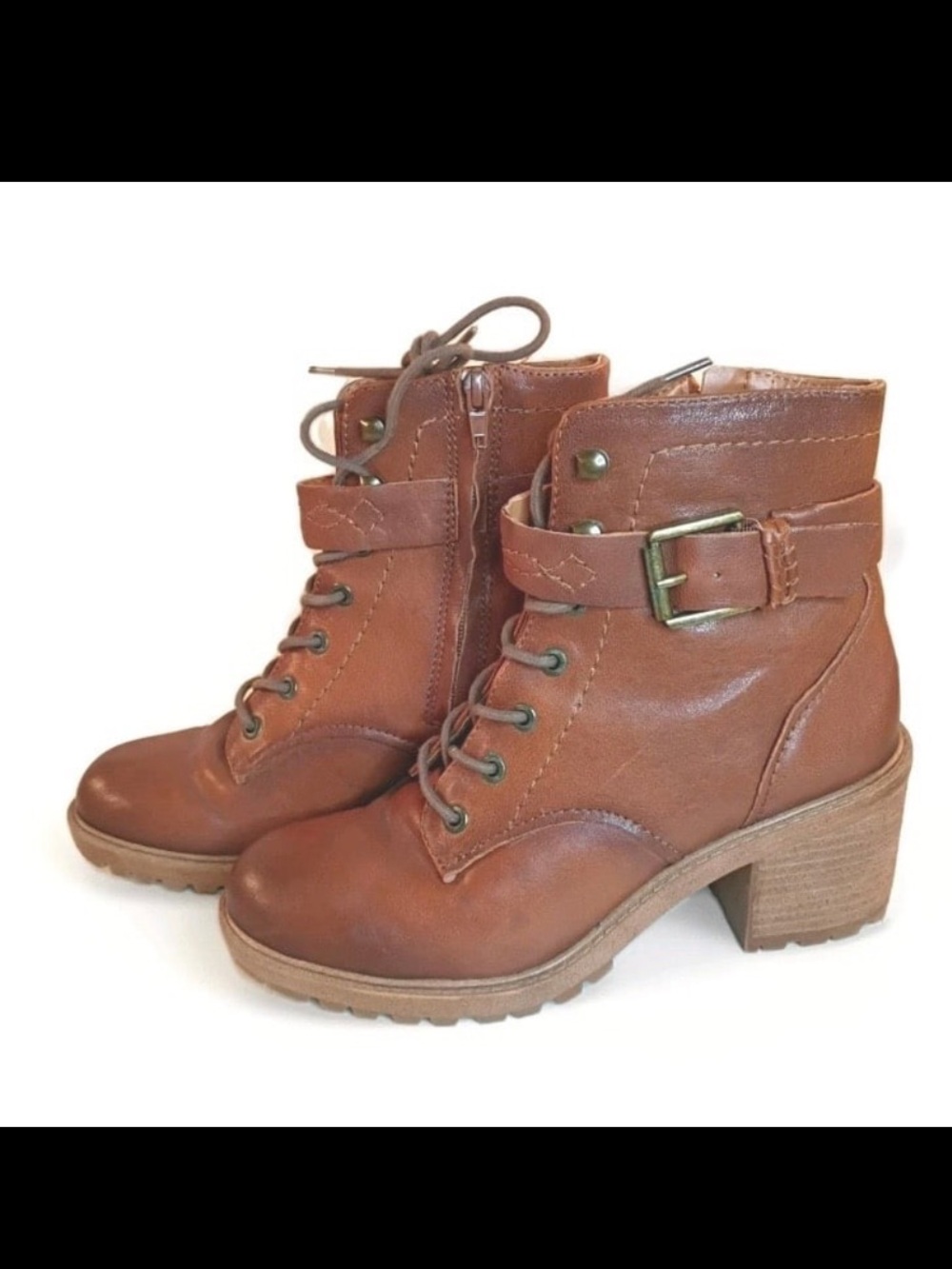 Zodiac Cognac Lace-Up Ankle Boots with Buckle Strap